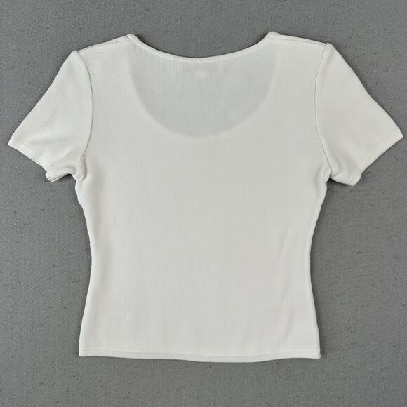 Worldly Things‎ Styltricot Knit Top Women’s 6 White Short Sleeve Scoop Neck - Picture 15 of 16